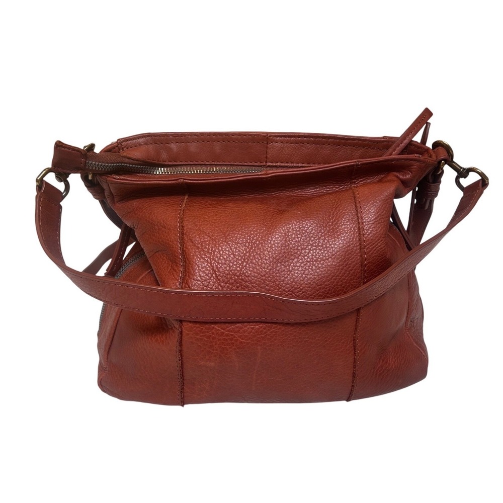 American Leather Co Brandy Brown Pebbled Leather Hobo Crossbody Bag Large - Picture 6 of 12